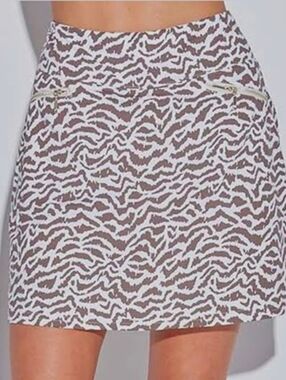 GG BLUE Harlo Print Pull On Skort Golf Skirt Golf Zip Animal Priny Brown LARGE